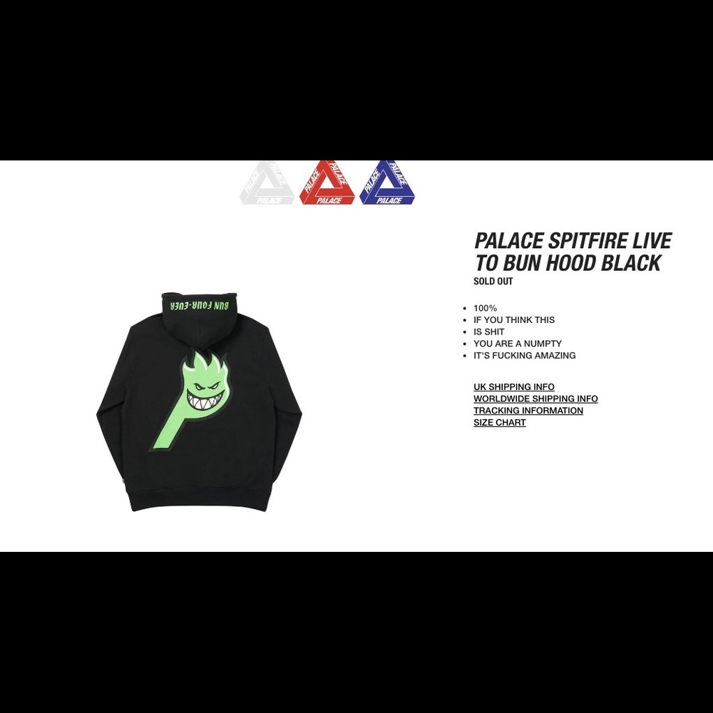 Palace Spitfire Live To Bun Hoodie Black